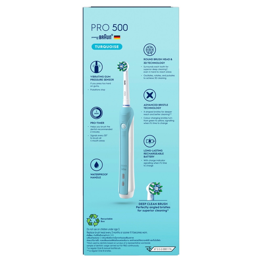 Pro 500 Turquoise Deep Clean Electric Toothbrush 1s