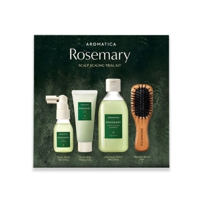 AROMATICA Rosemary Scalp Scaling Trial Kit (Tonic 30ml, Scrub 30g, Shampoo 100ml & Mini Wooden Brush 1s) 1s