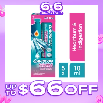 GAVISCON - Double Action Liquid Sachet (For Fast Relief of Heartburn and Indigestion) 10ml x 5s