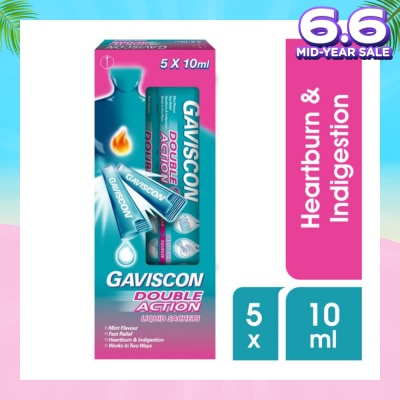 GAVISCON Double Action Liquid Sachet (For Fast Relief of Heartburn and Indigestion) 10ml x 5s