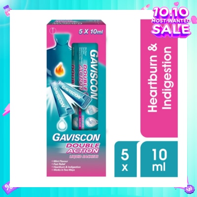 GAVISCON Double Action Liquid Sachet (For Fast Relief of Heartburn and Indigestion) 10ml x 5s