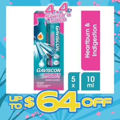 GAVISCON - Double Action Liquid Sachet (For Fast Relief of Heartburn and Indigestion) 10ml x 5s