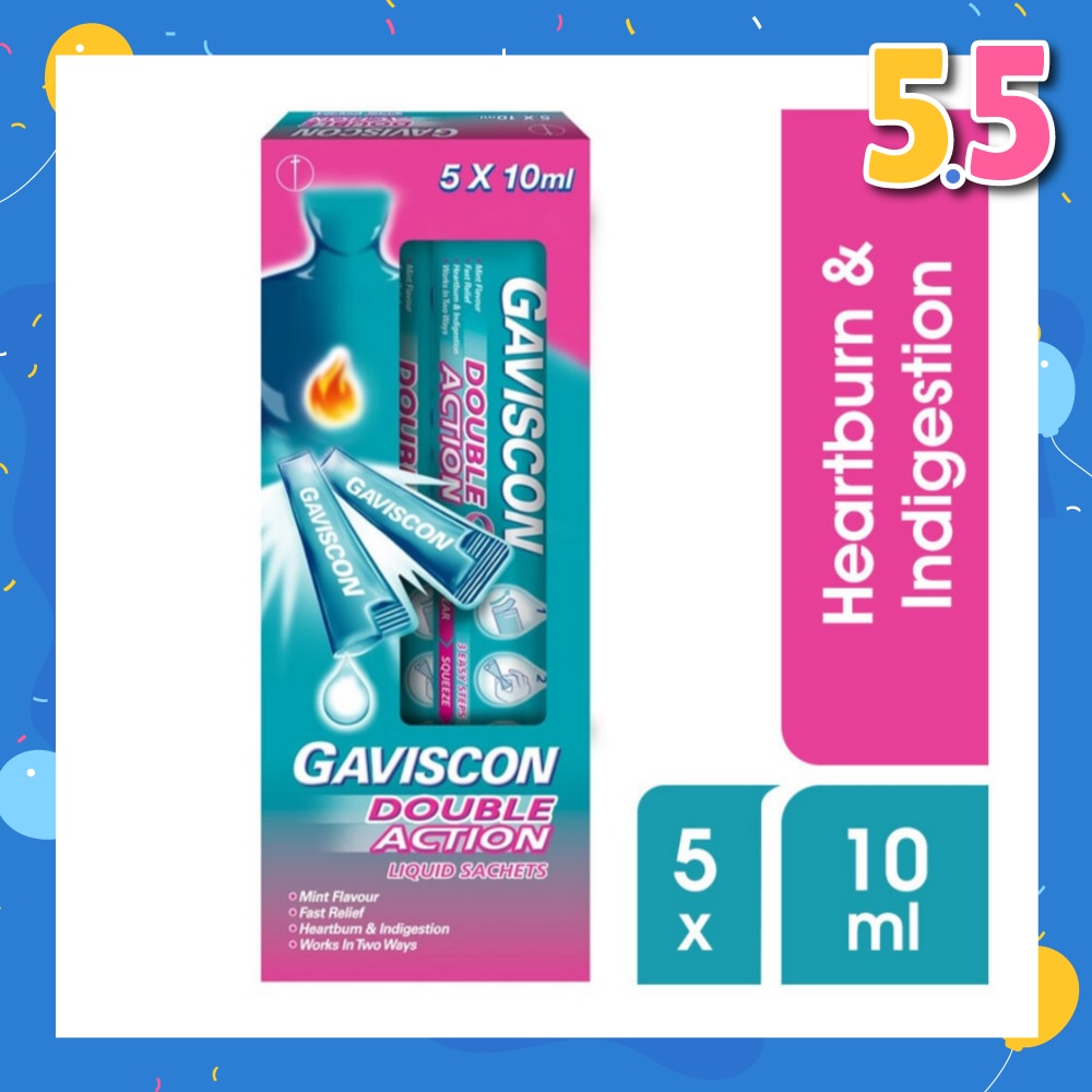 Double Action Liquid Sachet (For Fast Relief of Heartburn and Indigestion) 10ml x 5s