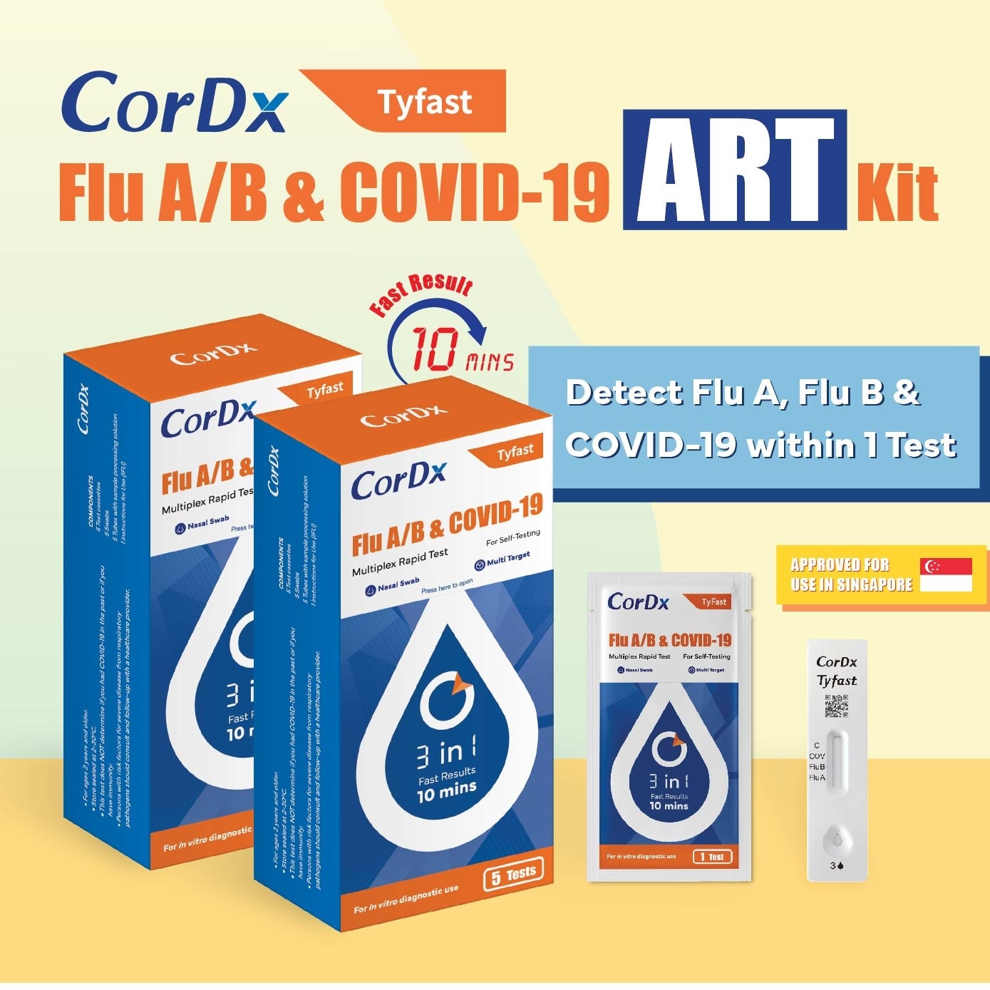 Flu A/B & Covid-19 ART Kit For Self-Testing 5s