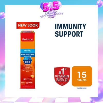 REDOXON - Triple Action Vitamin C, D & Zinc Immunity Effervescent Orange 15s
