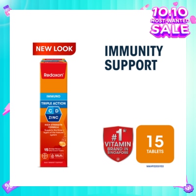 REDOXON Triple Action Vitamin C, D & Zinc Immunity Effervescent Orange 15s