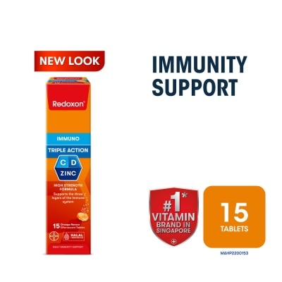 REDOXON Triple Action Vitamin C, D & Zinc Immunity Effervescent Orange 15s