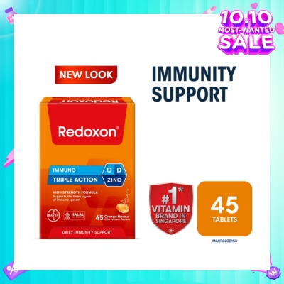 REDOXON Triple Action Vitamin C, D & Zinc Immunity Effervescent Orange 45s