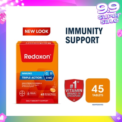 REDOXON Triple Action Vitamin C, D & Zinc Immunity Effervescent Orange 45s