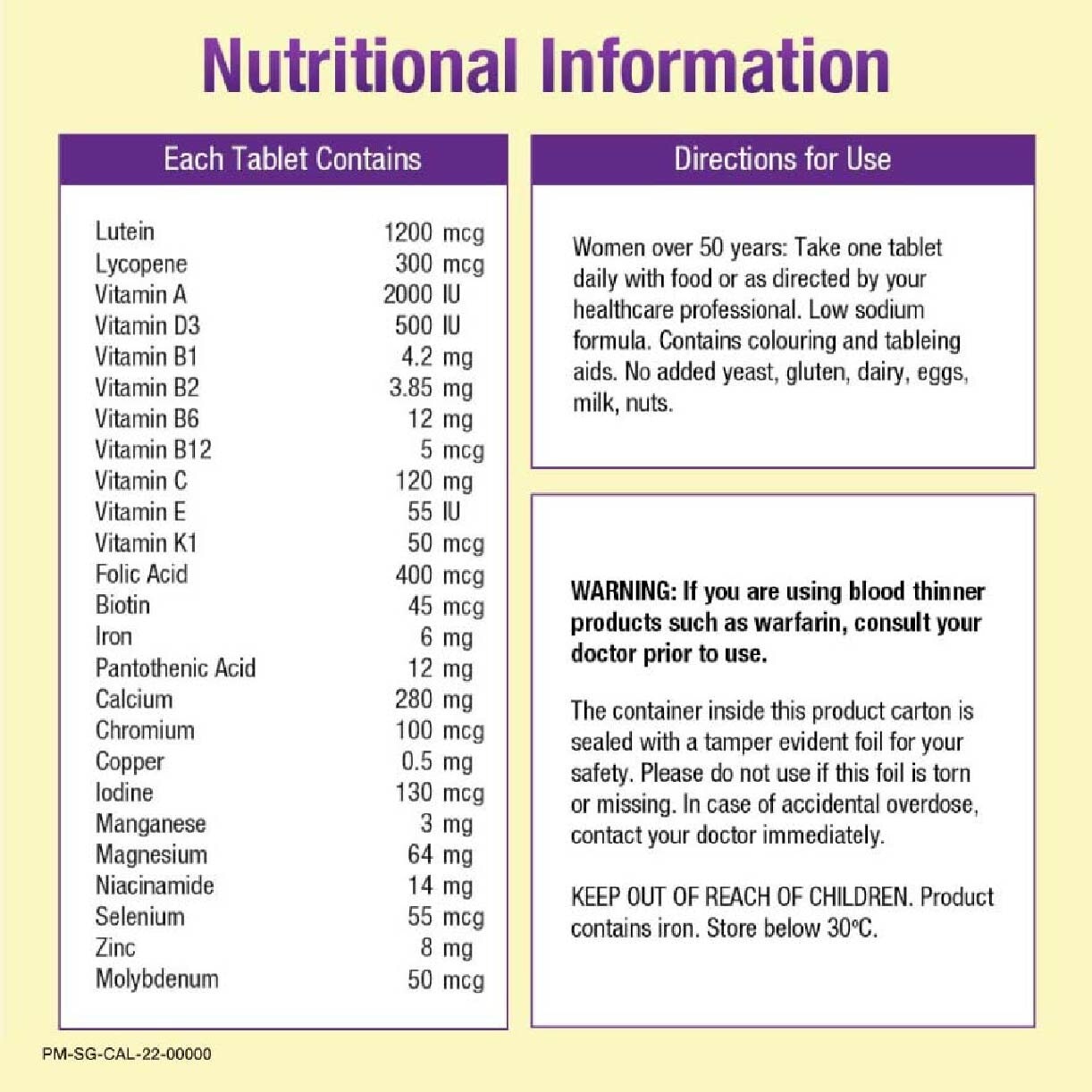 Multivitamin & Multimineral Tablets For Women 50+ (Complete from A to Zinc) 100s