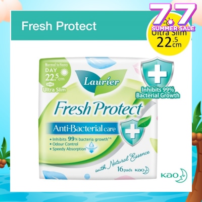 LAURIER Laurier Fresh Protect Day Anti-Bacterial 22.5cm Ultra Slim Pads 16s