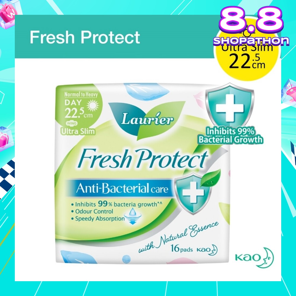 Laurier Fresh Protect Day Anti-Bacterial 22.5cm Ultra Slim Pads 16s<BR>