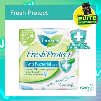 LAURIER Laurier Fresh Protect Day Anti-Bacterial 22.5cm Ultra Slim Pads 16s
