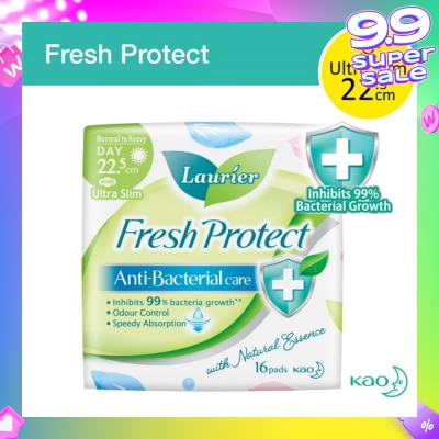 LAURIER Laurier Fresh Protect Day Anti-Bacterial 22.5cm Ultra Slim Pads 16s