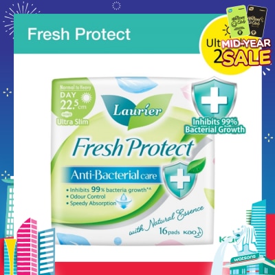 LAURIER Laurier Fresh Protect Day Anti-Bacterial 22.5cm Ultra Slim Pads 16s