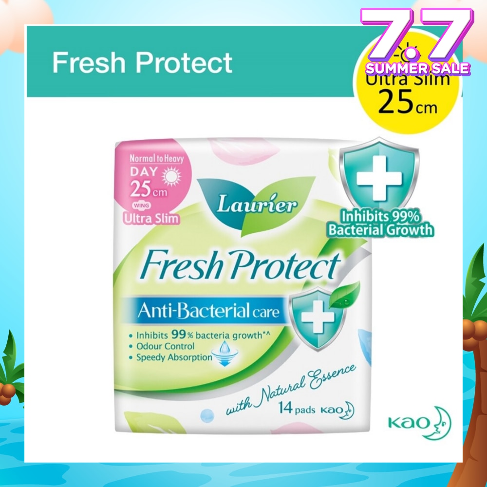 Laurier Fresh Protect Day Anti-Bacterial 25cm Ultra Slim Pads 14s<BR>