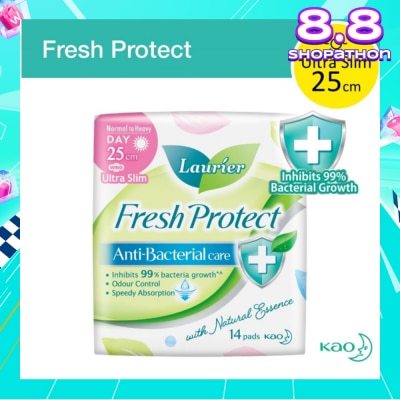 LAURIER Laurier Fresh Protect Day Anti-Bacterial 25cm Ultra Slim Pads 14s