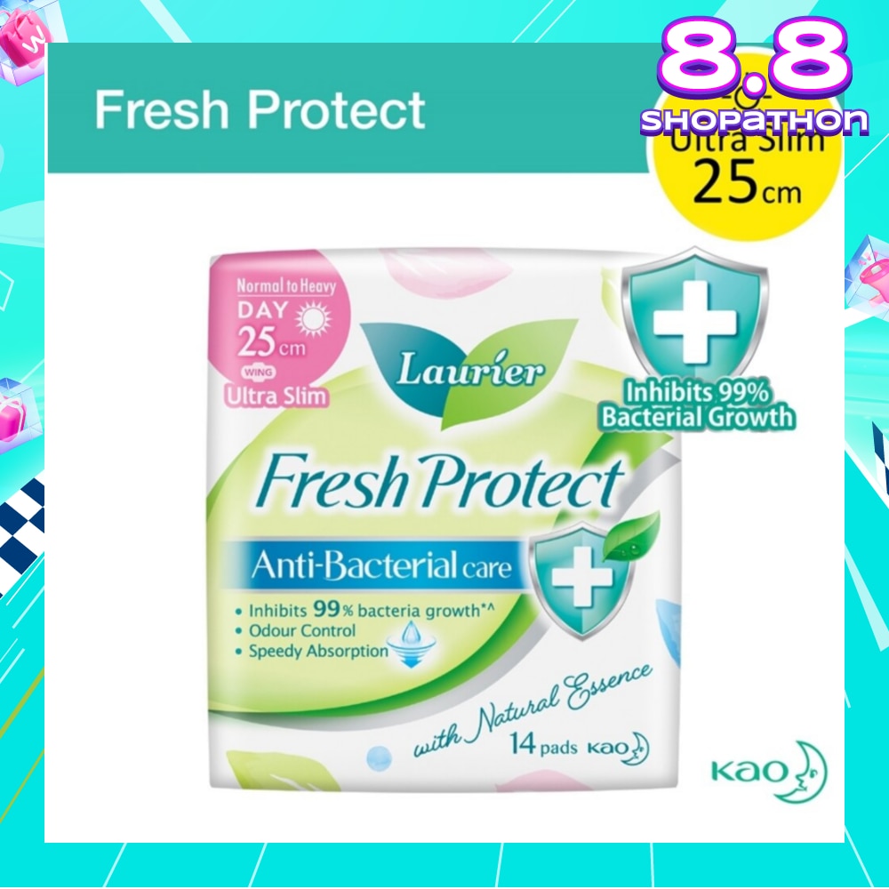 Laurier Fresh Protect Day Anti-Bacterial 25cm Ultra Slim Pads 14s<BR>