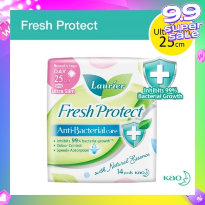 LAURIER Laurier Fresh Protect Day Anti-Bacterial 25cm Ultra Slim Pads 14s