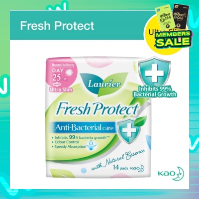 LAURIER Laurier Fresh Protect Day Anti-Bacterial 25cm Ultra Slim Pads 14s