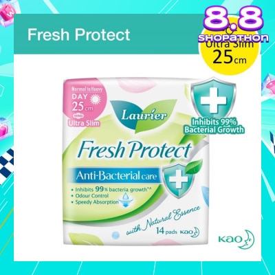 LAURIER Laurier Fresh Protect Day Anti-Bacterial 25cm Ultra Slim Pads 14s