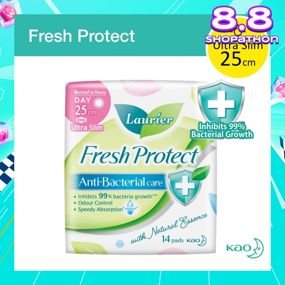 Laurier Fresh Protect Day Anti-Bacterial 25cm Ultra Slim Pads 14s<BR>