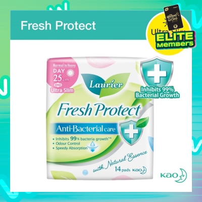 LAURIER Laurier Fresh Protect Day Anti-Bacterial 25cm Ultra Slim Pads 14s