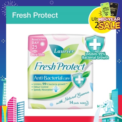 LAURIER Laurier Fresh Protect Day Anti-Bacterial 25cm Ultra Slim Pads 14s