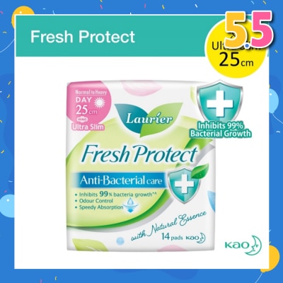 LAURIER Laurier Fresh Protect Day Anti-Bacterial 25cm Ultra Slim Pads 14s
