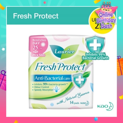 LAURIER Laurier Fresh Protect Day Anti-Bacterial 25cm Ultra Slim Pads 14s