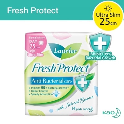 LAURIER Laurier Fresh Protect Day Anti-Bacterial 25cm Ultra Slim Pads 14s