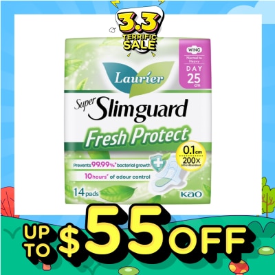 LAURIER Laurier Fresh Protect Day Anti-Bacterial 25cm Ultra Slim Pads 14s