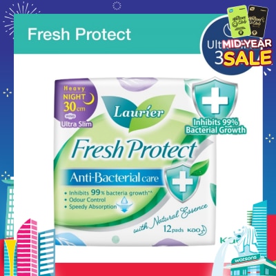 LAURIER Laurier Fresh Protect Night Anti-Bacterial 30cm Ultra Slim Pads 12s