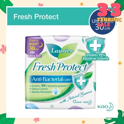 LAURIER Laurier Fresh Protect Night Anti-Bacterial 30cm Ultra Slim Pads 12s