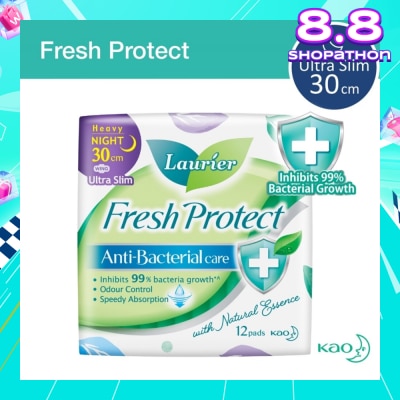 LAURIER Laurier Fresh Protect Night Anti-Bacterial 30cm Ultra Slim Pads 12s