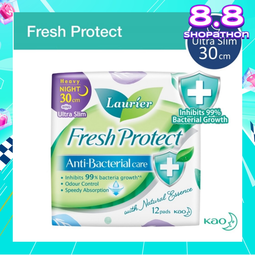 Laurier Fresh Protect Night Anti-Bacterial 30cm Ultra Slim Pads 12s<BR>
