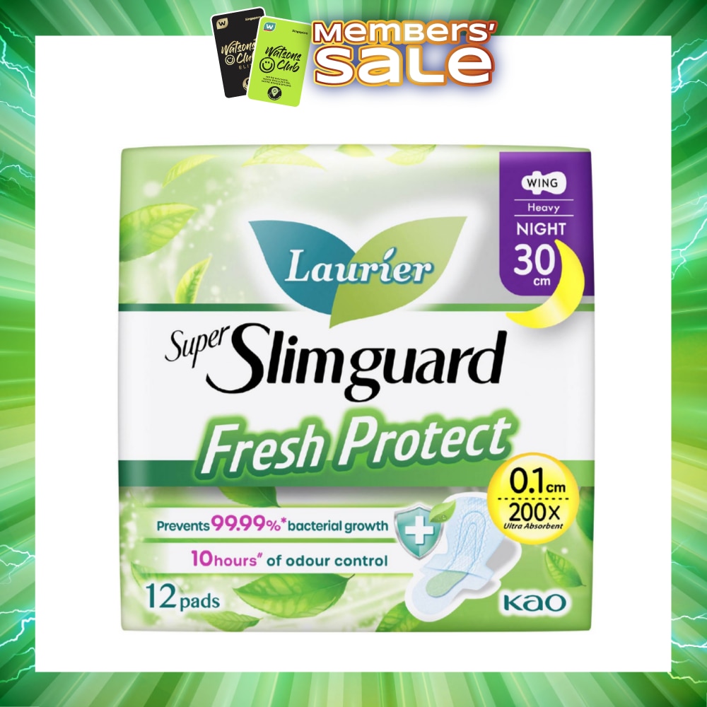 Laurier Fresh Protect Night Anti-Bacterial 30cm Ultra Slim Pads 12s<BR>