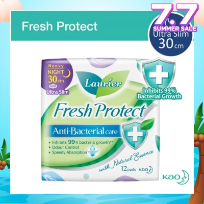 LAURIER Laurier Fresh Protect Night Anti-Bacterial 30cm Ultra Slim Pads 12s