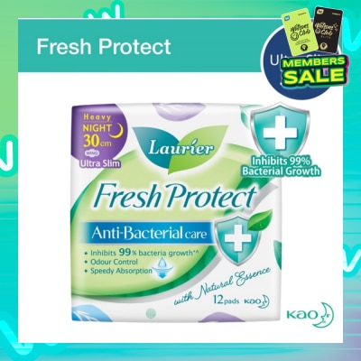 LAURIER Laurier Fresh Protect Night Anti-Bacterial 30cm Ultra Slim Pads 12s