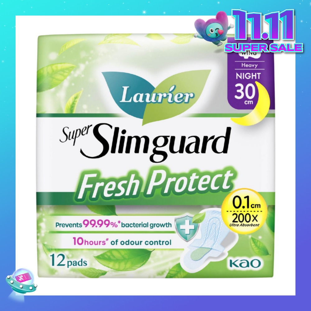 Laurier Fresh Protect Night Anti-Bacterial 30cm Ultra Slim Pads 12s<BR>