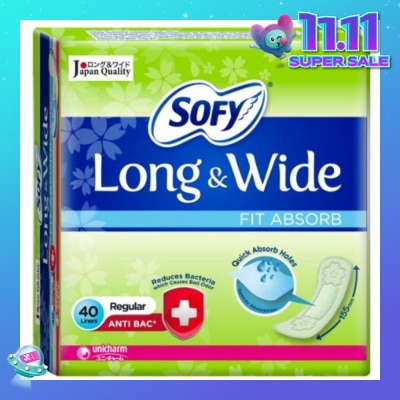 SOFY Long & Wide Fit Absorb Pantyliner Anti-Bacteria Regular 40s