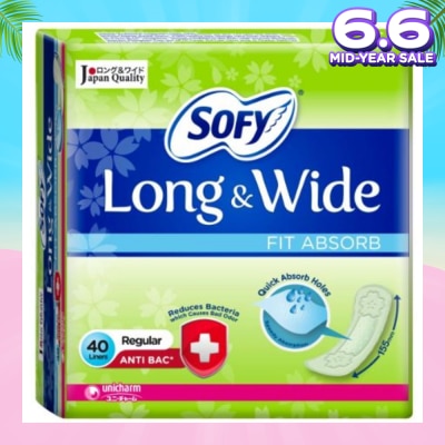 SOFY Long & Wide Fit Absorb Pantyliner Anti-Bacteria Regular 40s