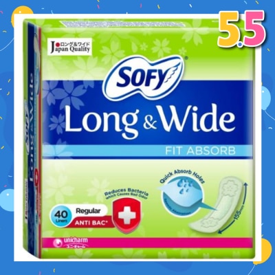 SOFY Long & Wide Fit Absorb Pantyliner Anti-Bacteria Regular 40s