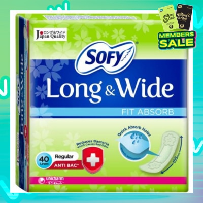 SOFY Long & Wide Fit Absorb Pantyliner Anti-Bacteria Regular 40s