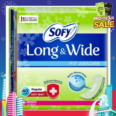 SOFY Long & Wide Fit Absorb Pantyliner Anti-Bacteria Regular 40s