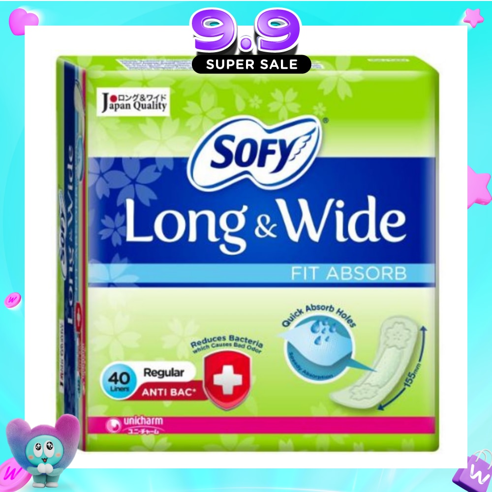 Long & Wide Fit Absorb Pantyliner Anti-Bacteria Regular 40s image