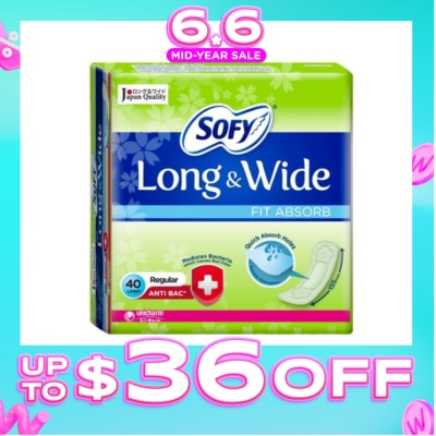 SOFY - Long & Wide Fit Absorb Pantyliner Anti-Bacteria Regular 40s