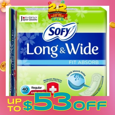 SOFY Long & Wide Fit Absorb Pantyliner Anti-Bacteria Regular 40s
