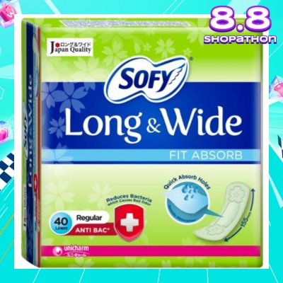 SOFY Long & Wide Fit Absorb Pantyliner Anti-Bacteria Regular 40s