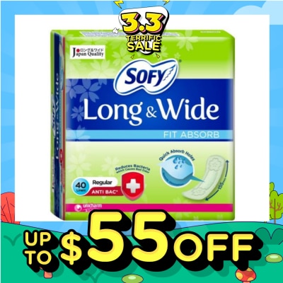SOFY Long & Wide Fit Absorb Pantyliner Anti-Bacteria Regular 40s